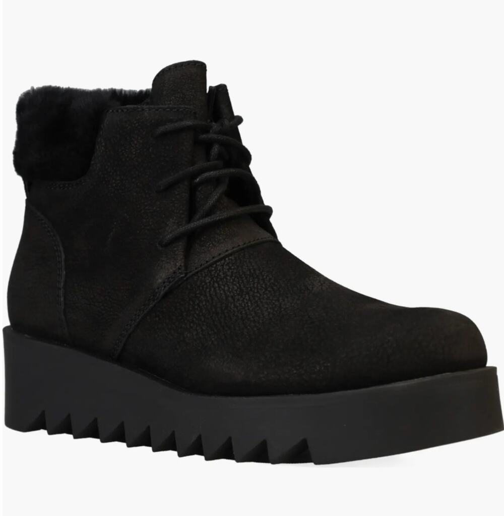 Eileen Fisher Kenille Shearling Trim Wedge Bootie 6.5 Black NWOT Ankle Boots